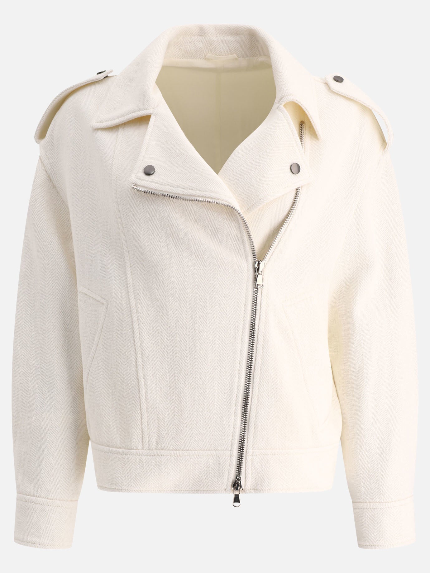 Leather jackets 66% cotton 34% linen  White - Brunello Cucinelli Women | PDP | VIETTI Online Store | thumbnail
