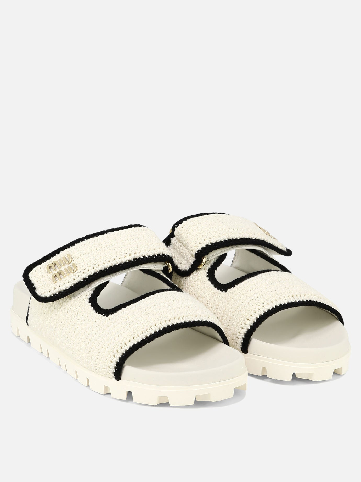 Miu Miu Crochet knit slides White