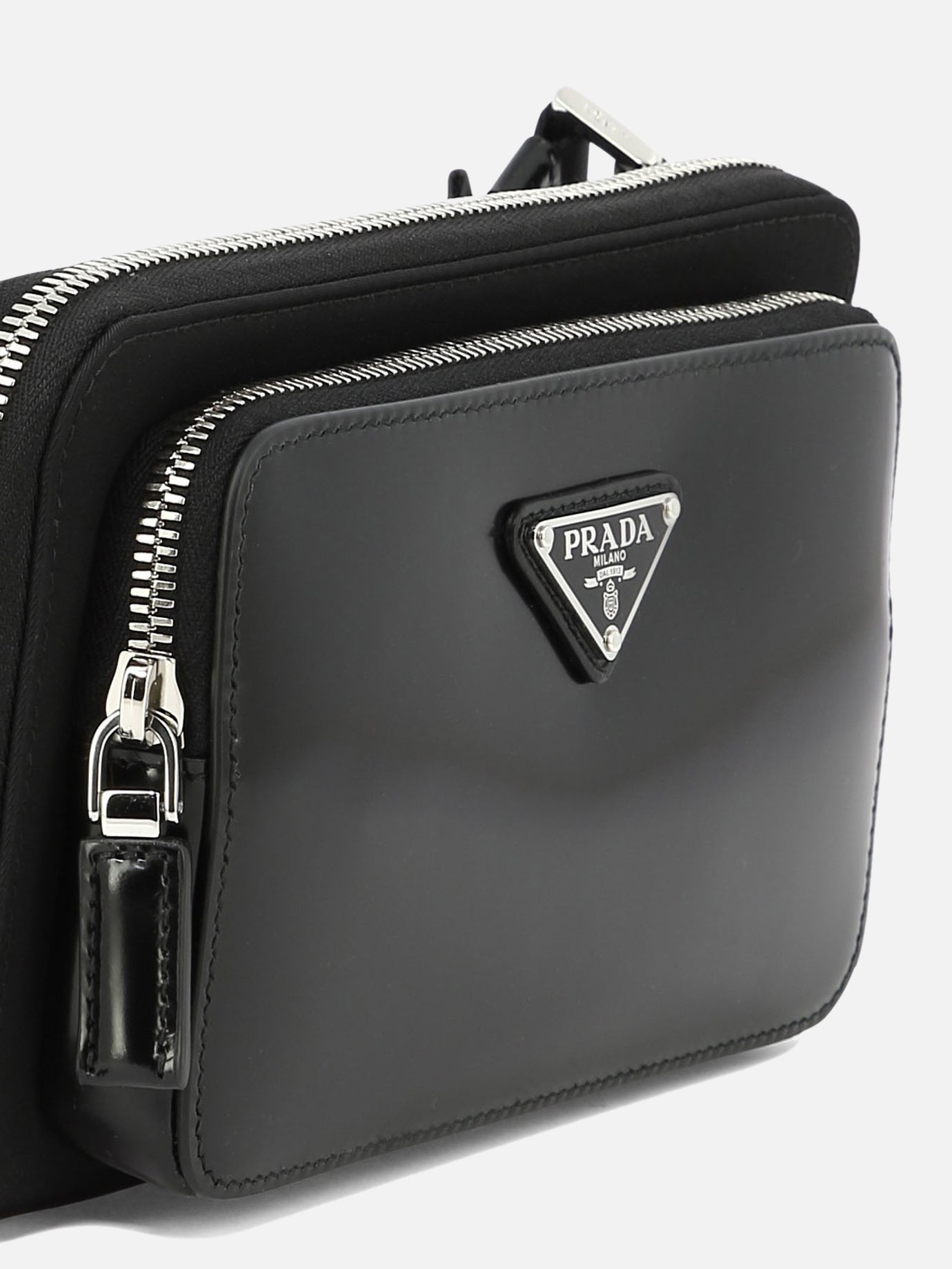 Re-Nylon and brushed leather shoulder bag