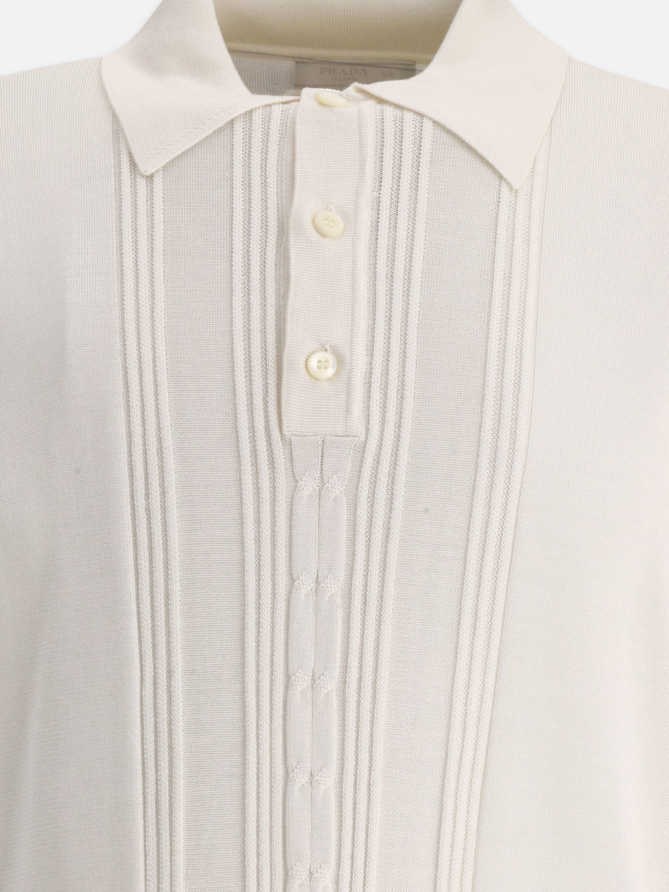Polo shirts with buttons 100% recycled silk  White - Prada Men | PDP | VIETTI Online Store | Zoom-Modal_3
