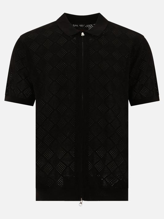 Zip knit mesh polo shirt