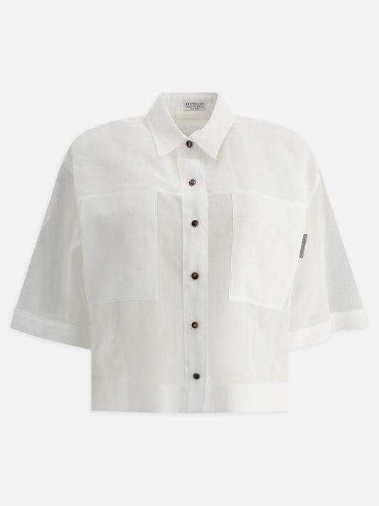 Cotton organza shirt with shiny tab