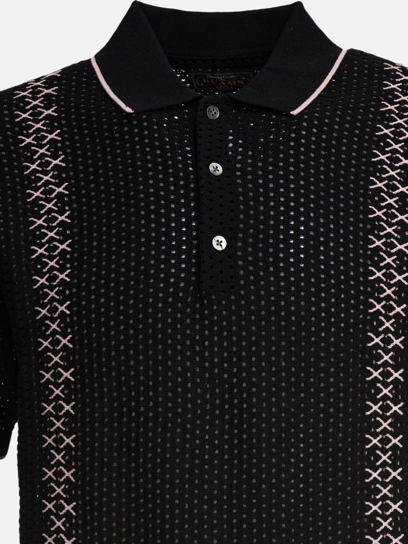 Polo shirts with buttons Textured knit  Black - Beams Plus Men | PDP | VIETTI Online Store | thumbnail_3