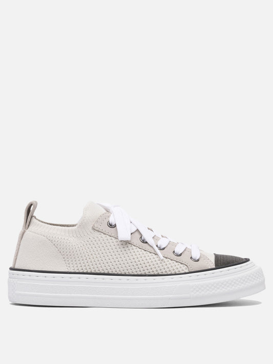 Low top sneakers 50% leather 50% cotton - 100% rubber  Beige - Brunello Cucinelli Women | PLP | VIETTI Online Store 
