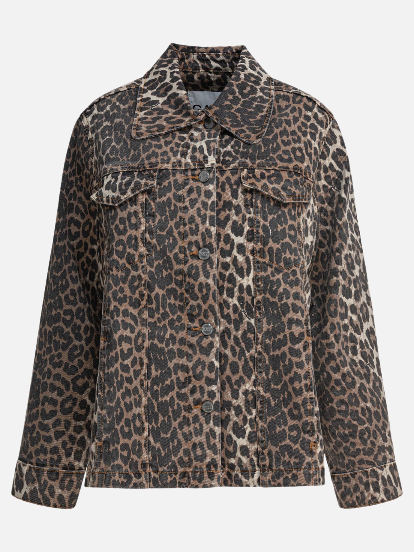 Ganni Leopard denim jacket 14152188_38 Brown thumbnail_1
