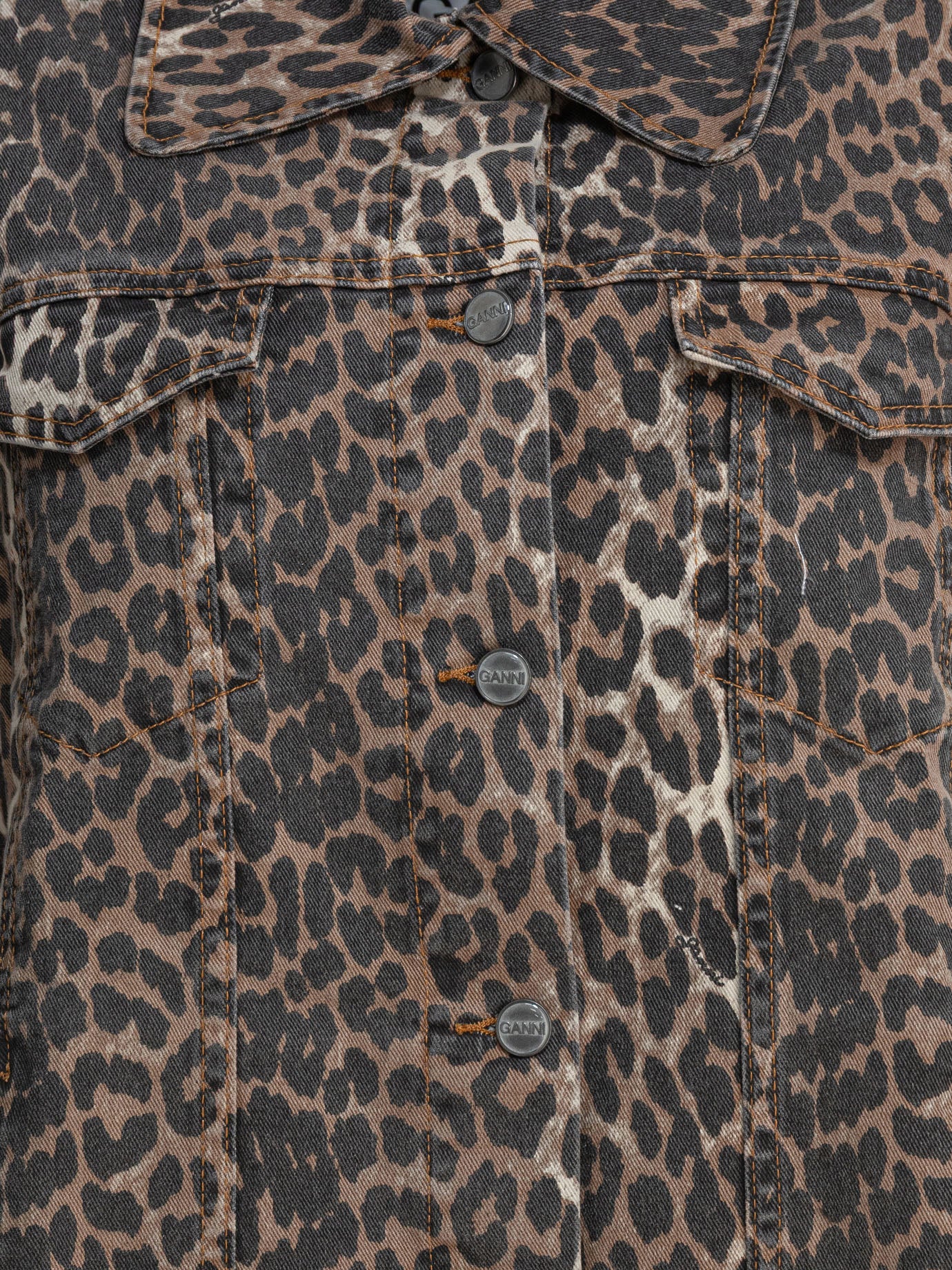 Ganni Leopard denim jacket 14152188_38 Brown thumbnail_3