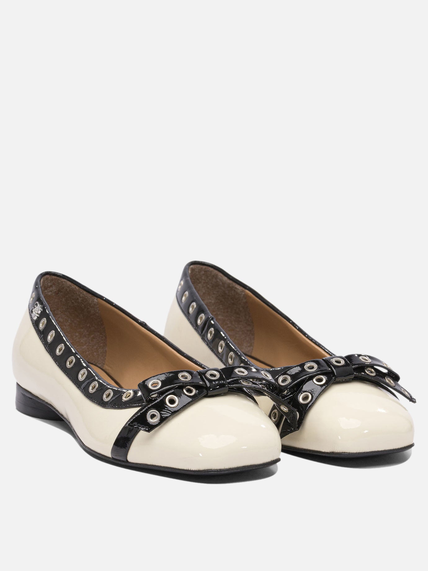 Ganni Eyelet bow ballet flats 18737711_36 White thumbnail_2