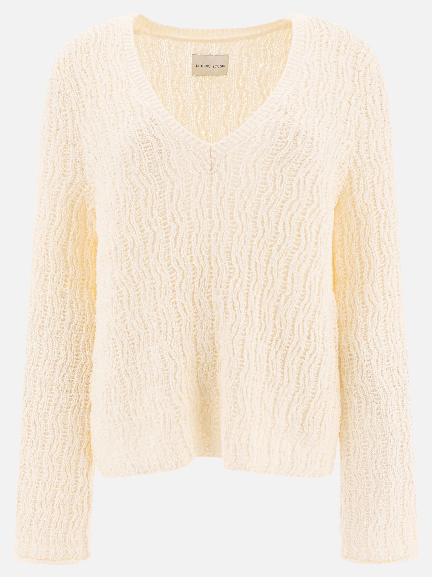 V neck sweaters Textured knit  White - Loulou Studio Women | PDP | VIETTI Online Store | thumbnail