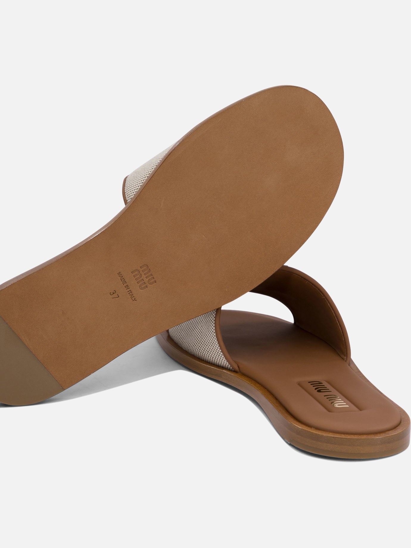Miu Miu Canvas and leather slides 19263804_36 Beige thumbnail_5