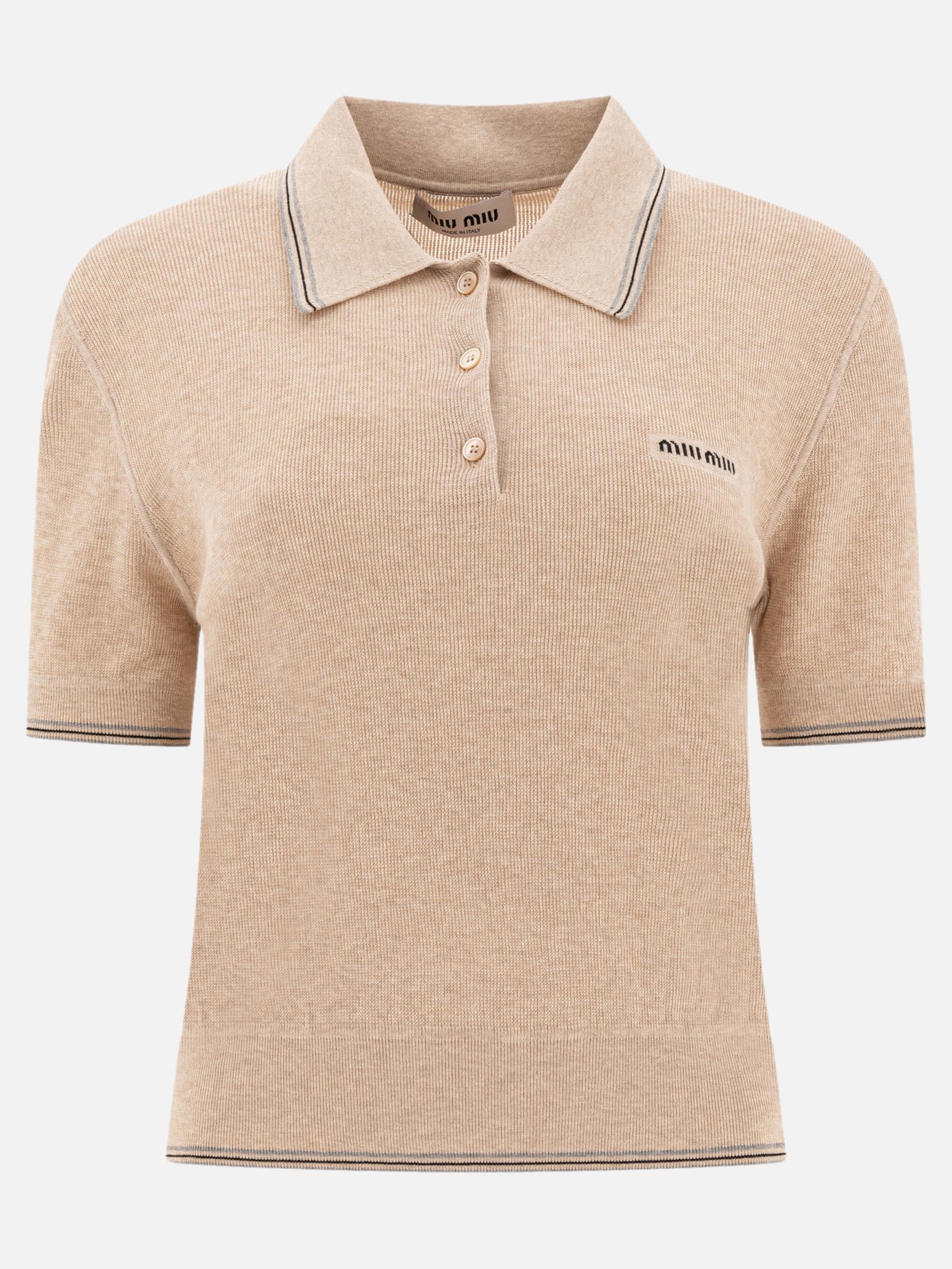 Miu Miu Cotton knit polo shirt 14022300_38 Beige thumbnail_1