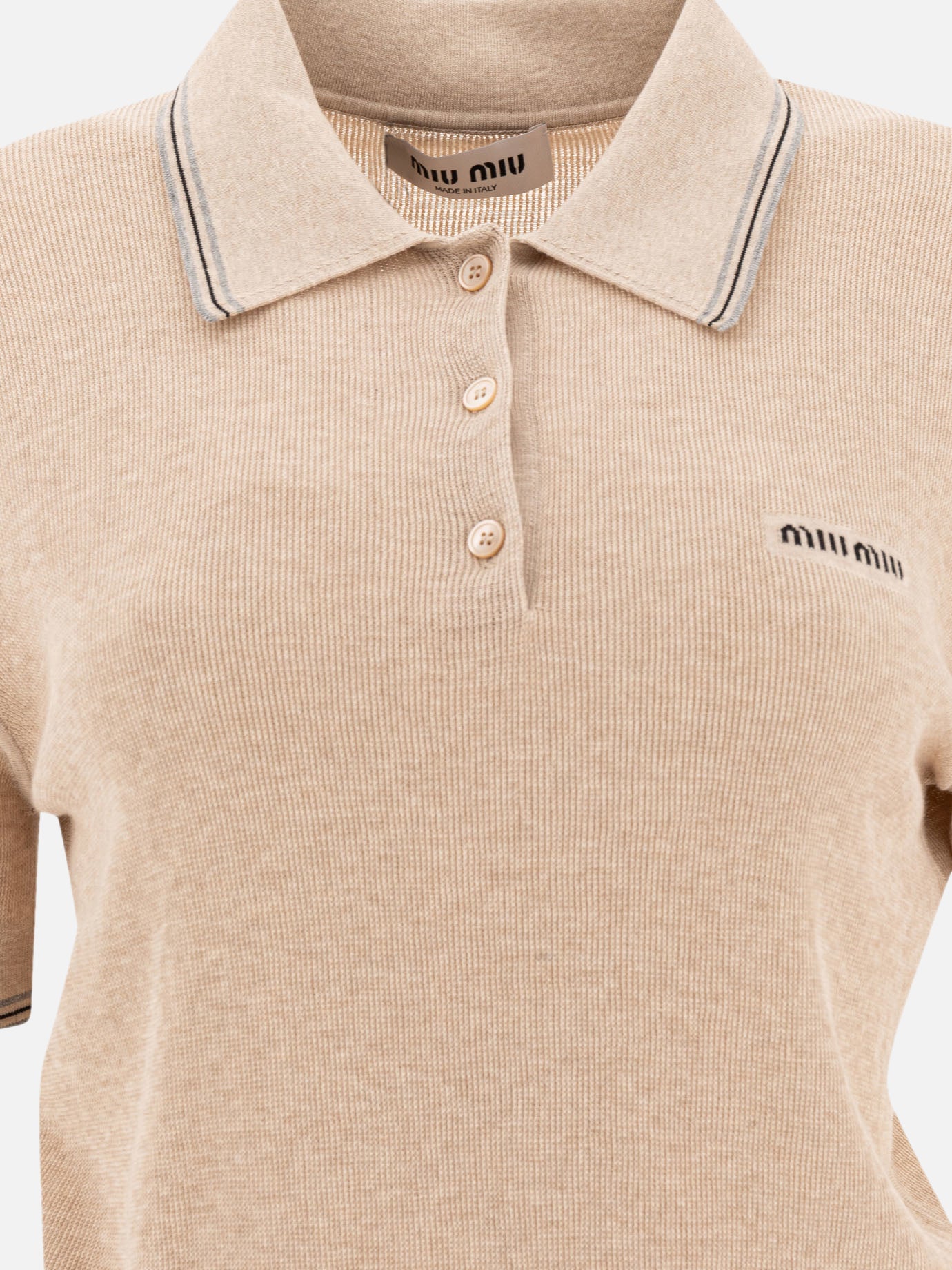 Miu Miu Cotton knit polo shirt 14022300_38 Beige thumbnail_3