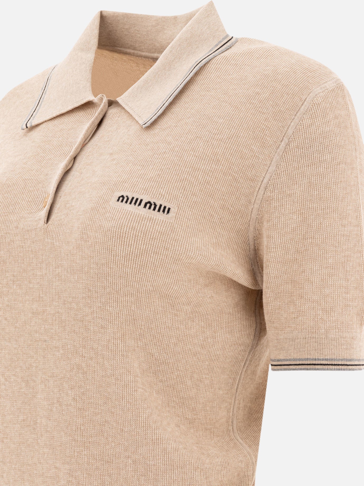 Miu Miu Cotton knit polo shirt 14022300_38 Beige thumbnail_4