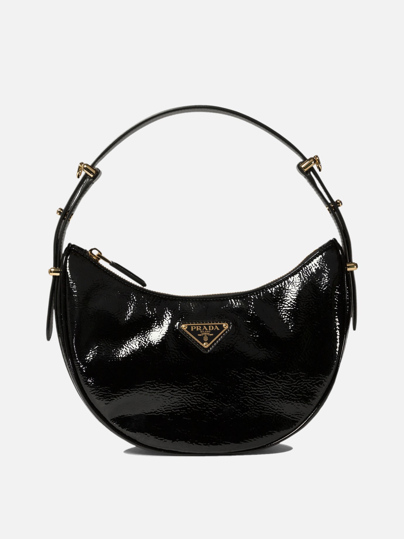 "Prada Arqué" naplak patent leather shoulder bag