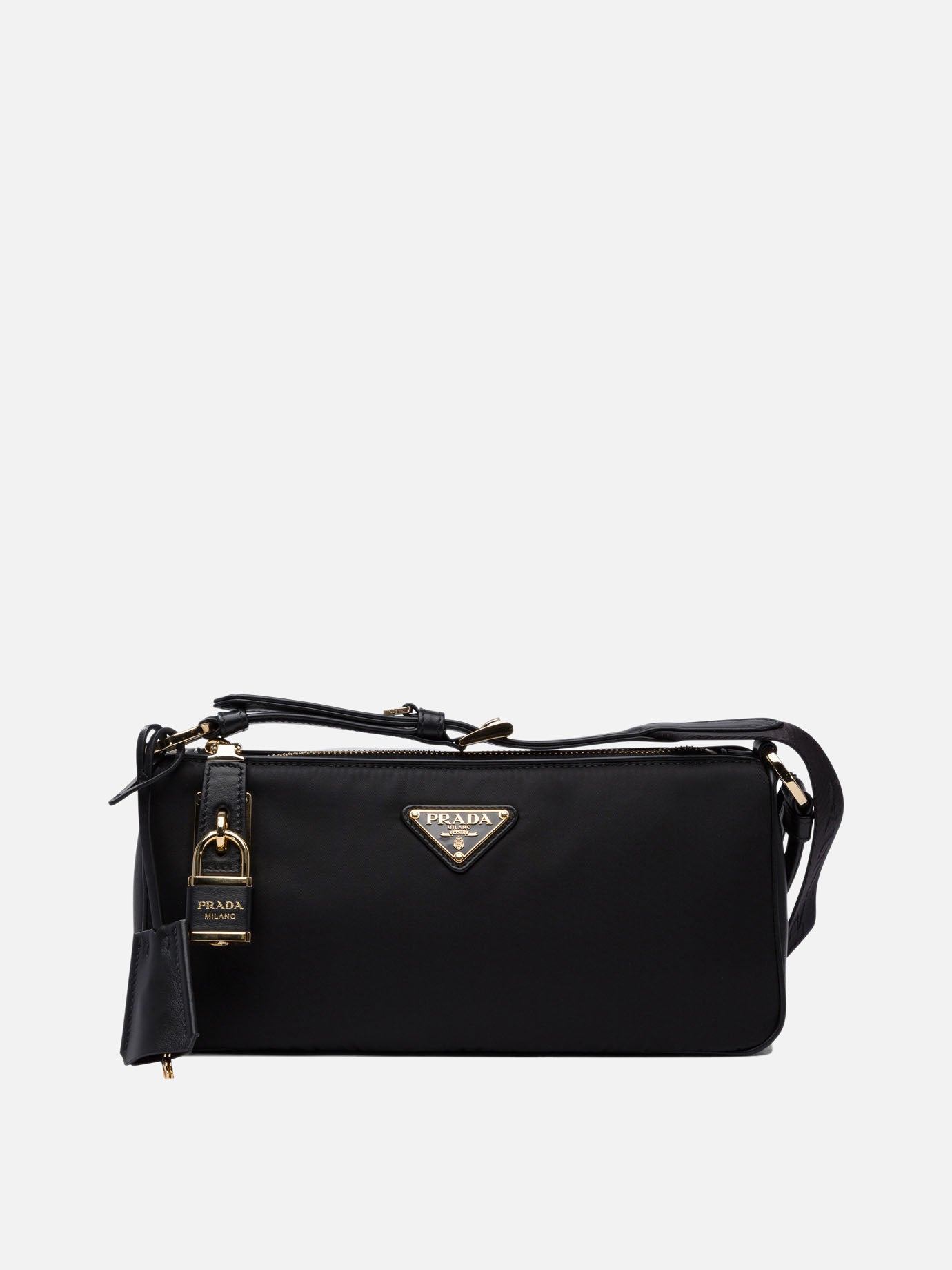 Re-Nylon and leather small shoulder bag