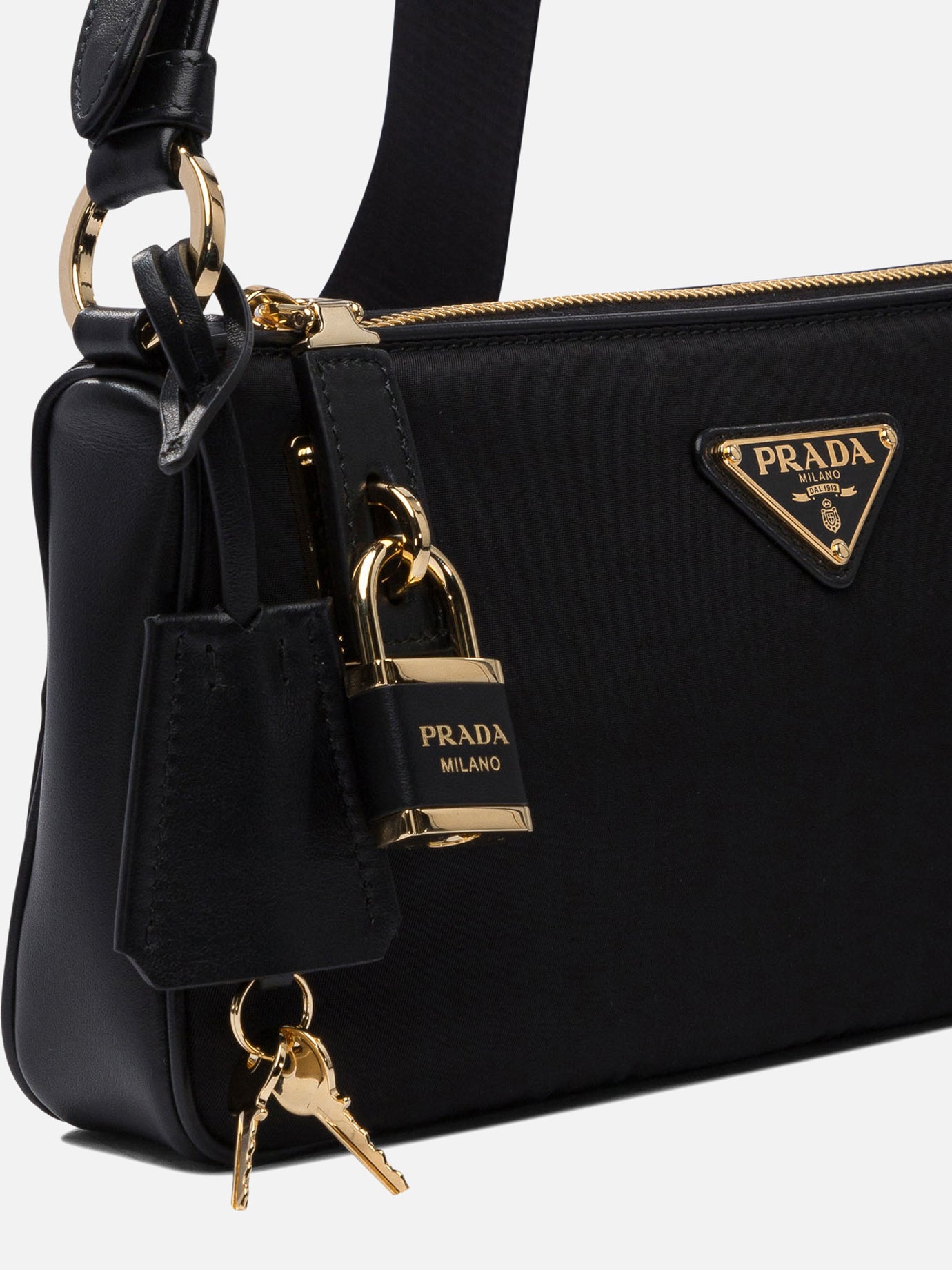 Re-Nylon and leather small shoulder bag