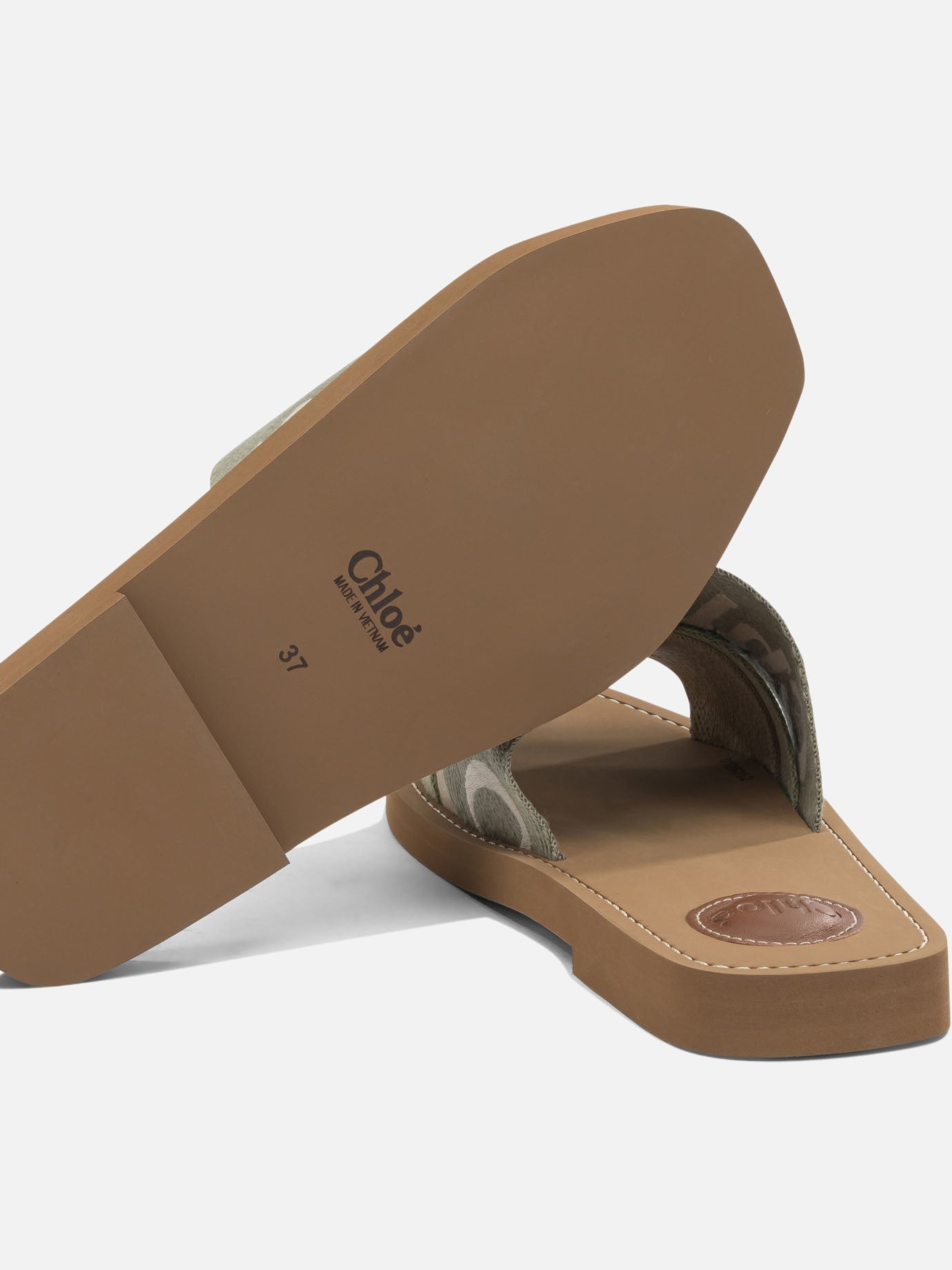 Flat sandals 90% linen 10% polyester - 100% ethylene vinyl acetate  Green - Chloé Women | PDP | VIETTI Online Store | thumbnail_5