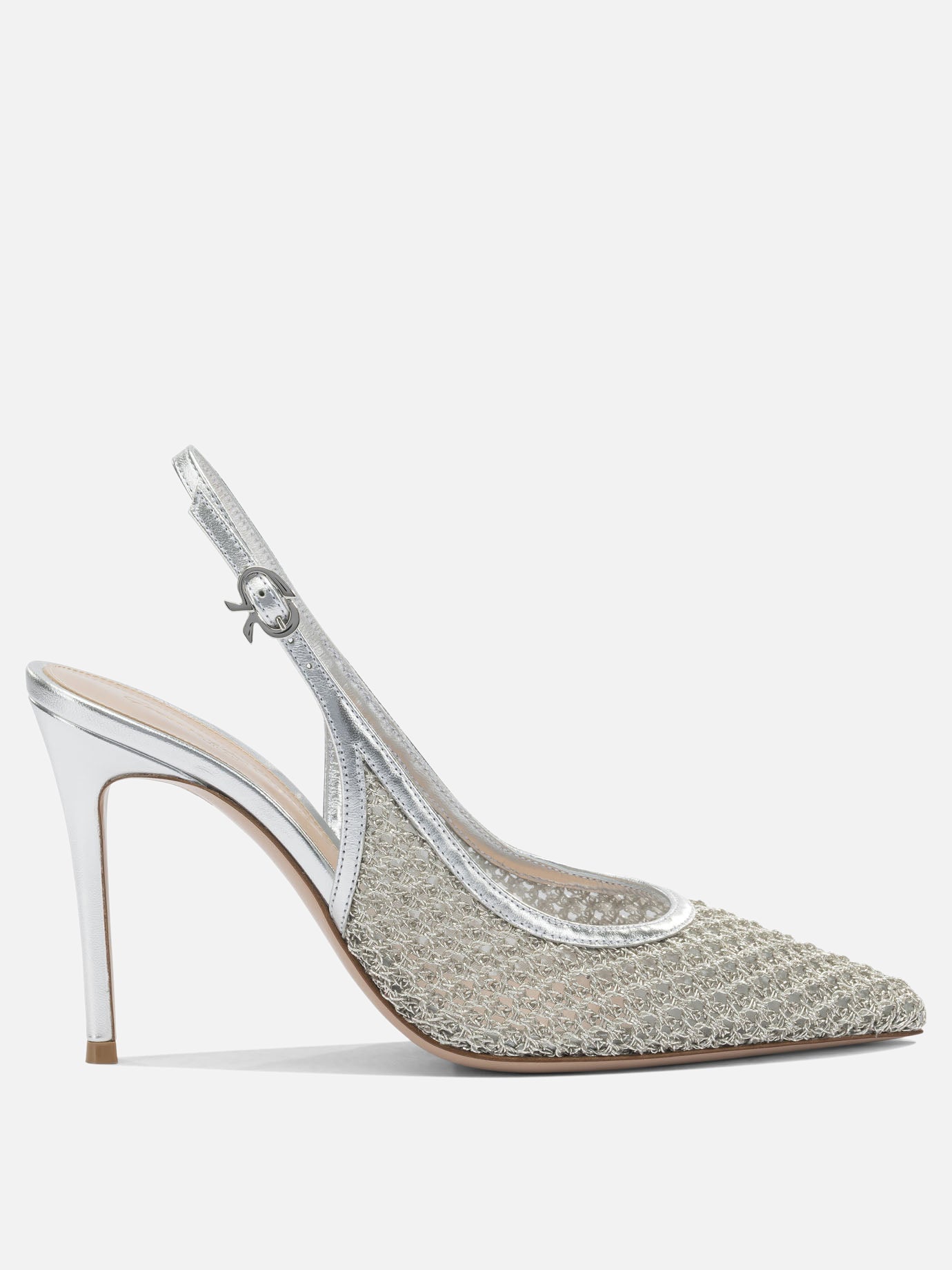 Slingbacks 90% fabric 10% leather - 100% leather  Silver - Gianvito Rossi Women | PDP | VIETTI Online Store | Zoom-Modal
