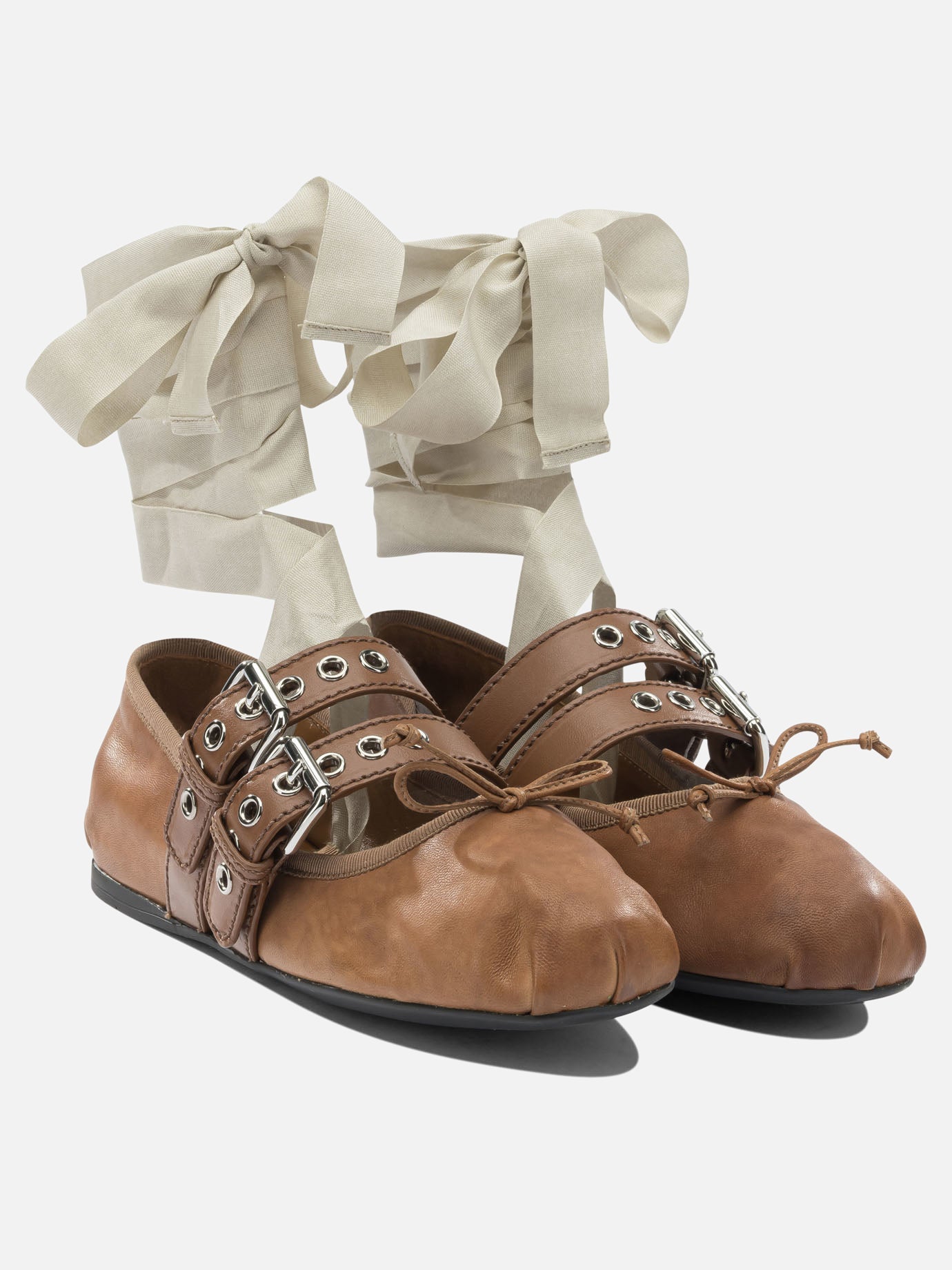 Classic ballet flats 100% lamb leather - 100% calf leather  Brown - Miu Miu Women | PDP | VIETTI Online Store | thumbnail_2