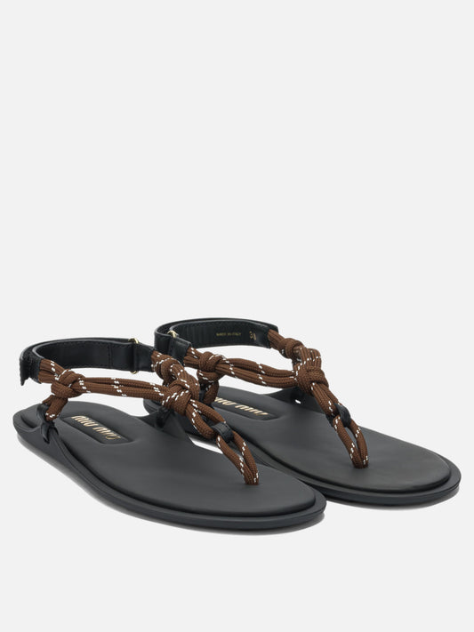 Flat sandals 100% polyester - 100% calf leather  Brown - Miu Miu Women | PDP | VIETTI Online Store | 2
