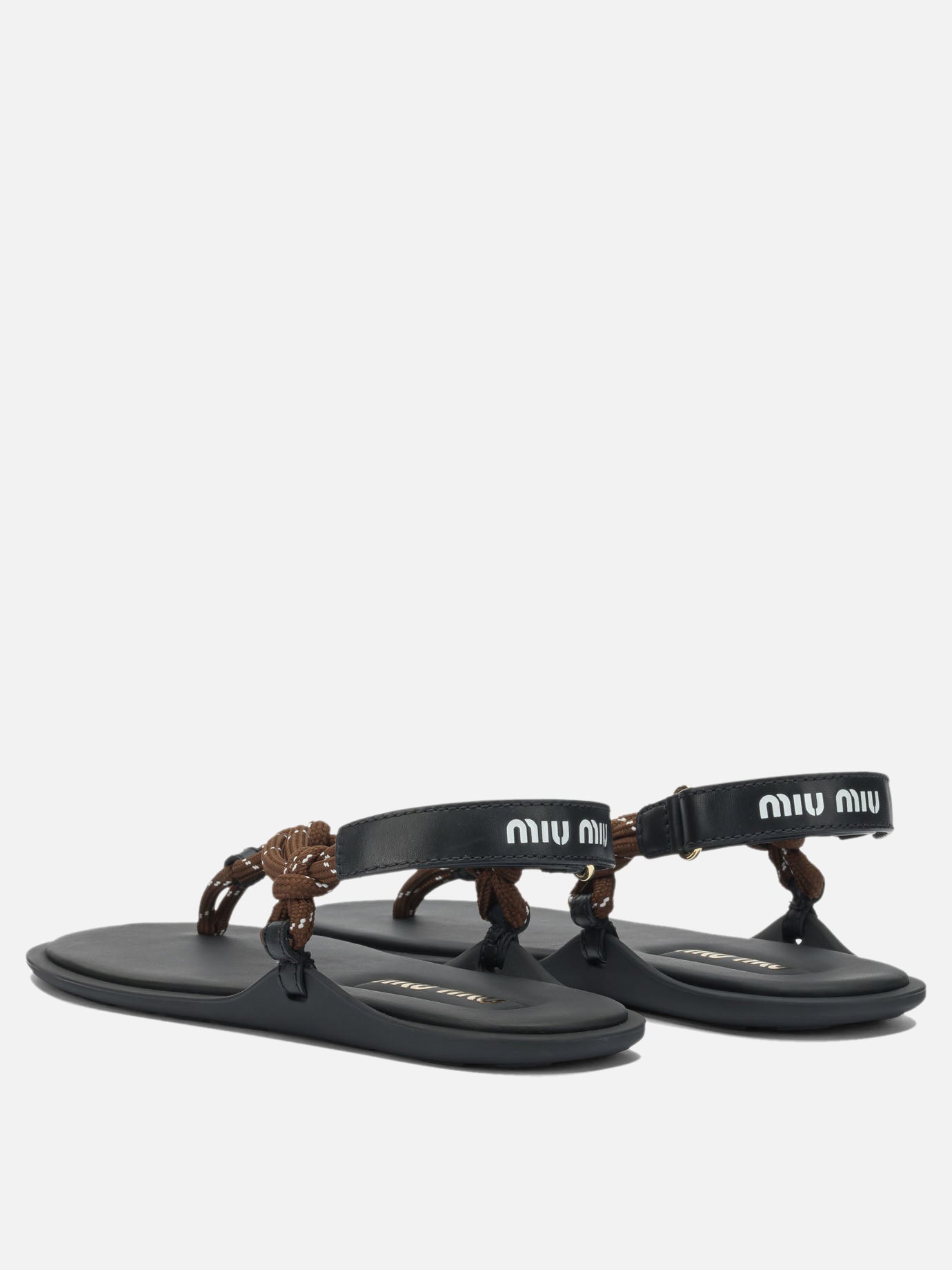 Flat sandals 100% polyester - 100% calf leather  Brown - Miu Miu Women | PDP | VIETTI Online Store | thumbnail_4