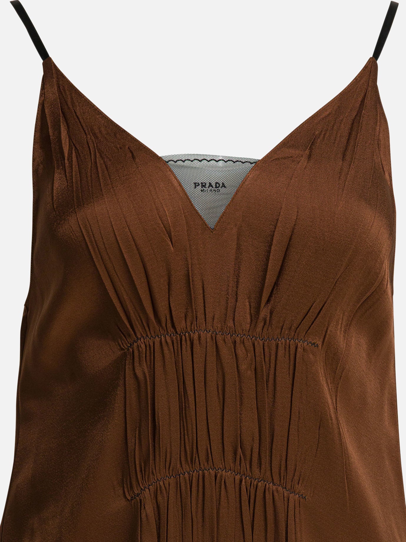 Long dresses Solid colour  Brown - Prada Women | PDP | VIETTI Online Store | thumbnail_3