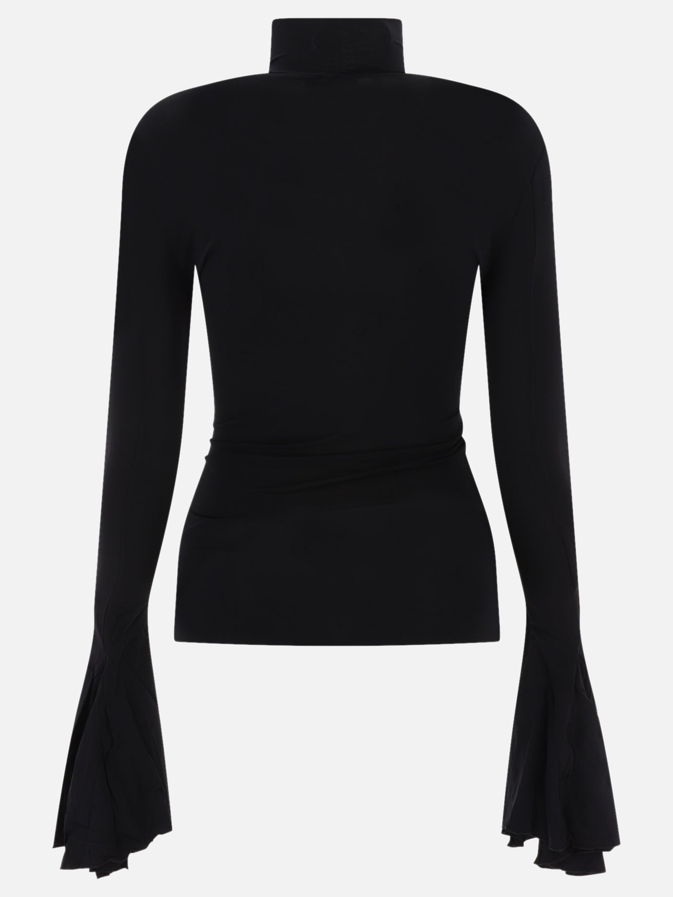 High neck top with godet cuffs