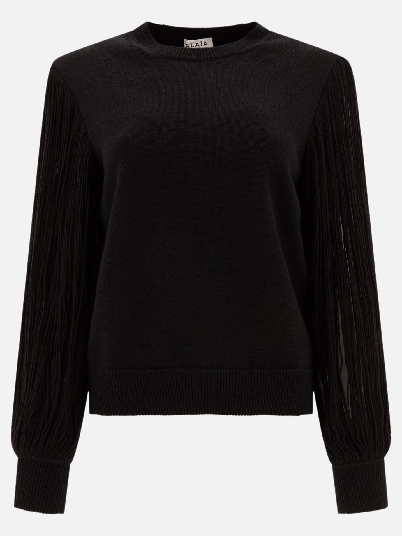 Fringed-sleeve knit sweater