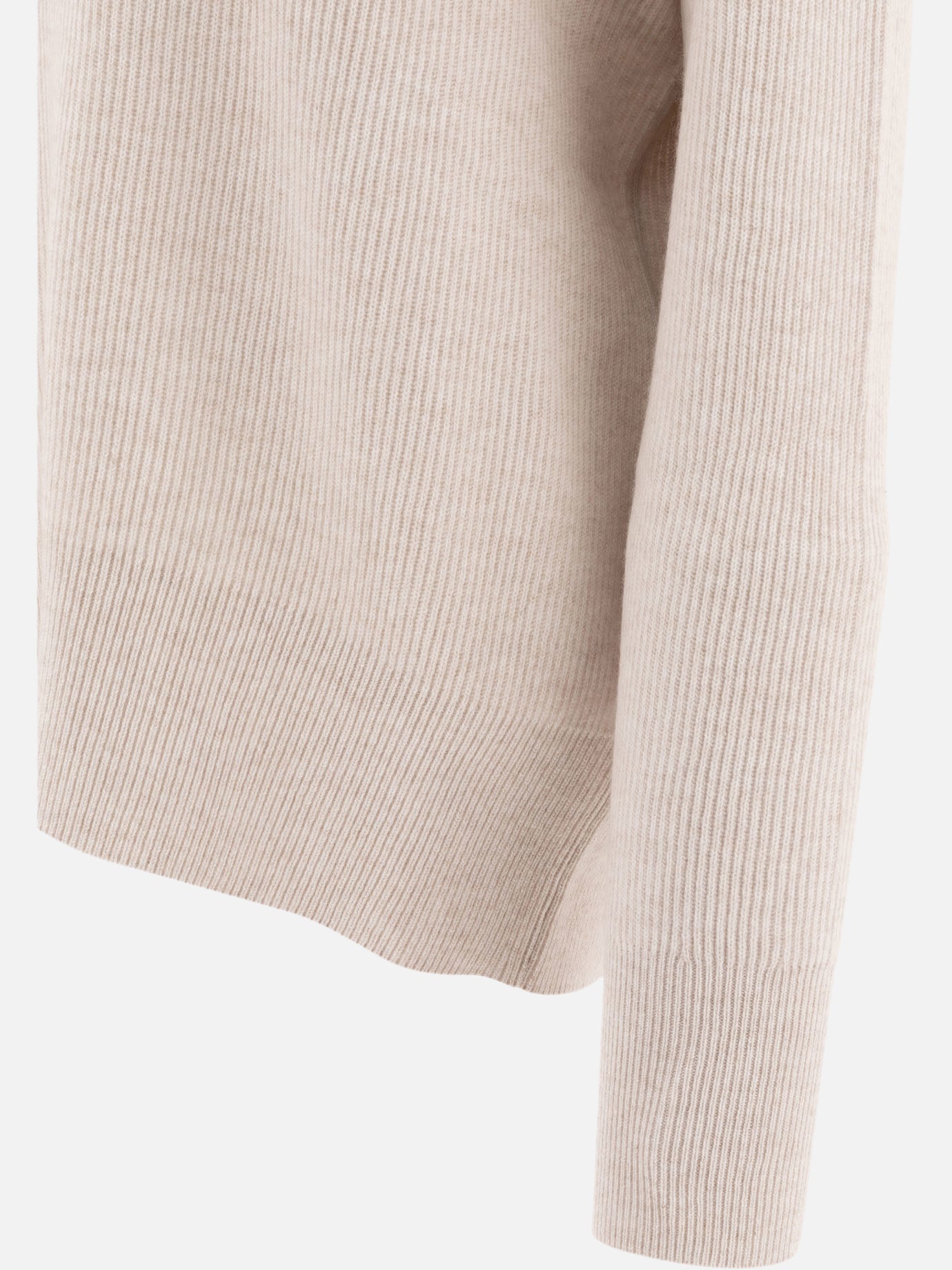 Brunello Cucinelli Cashmere sweater with precious ribbed collar Beige