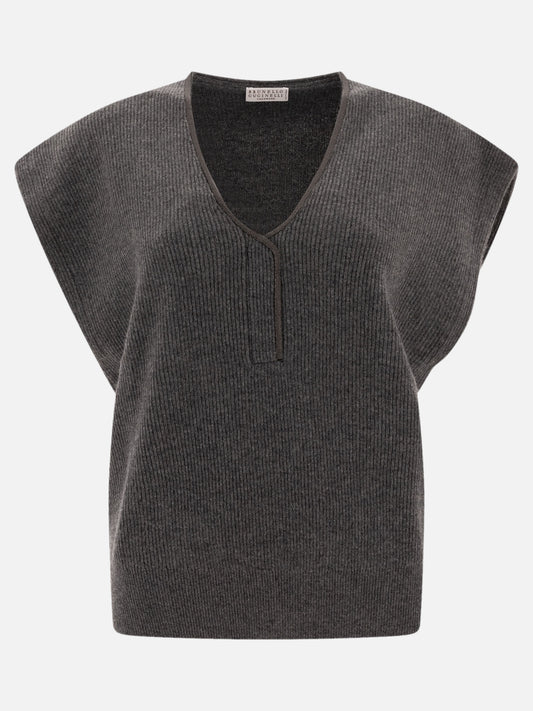 Brunello Cucinelli Cashmere ribbed sweater Grey