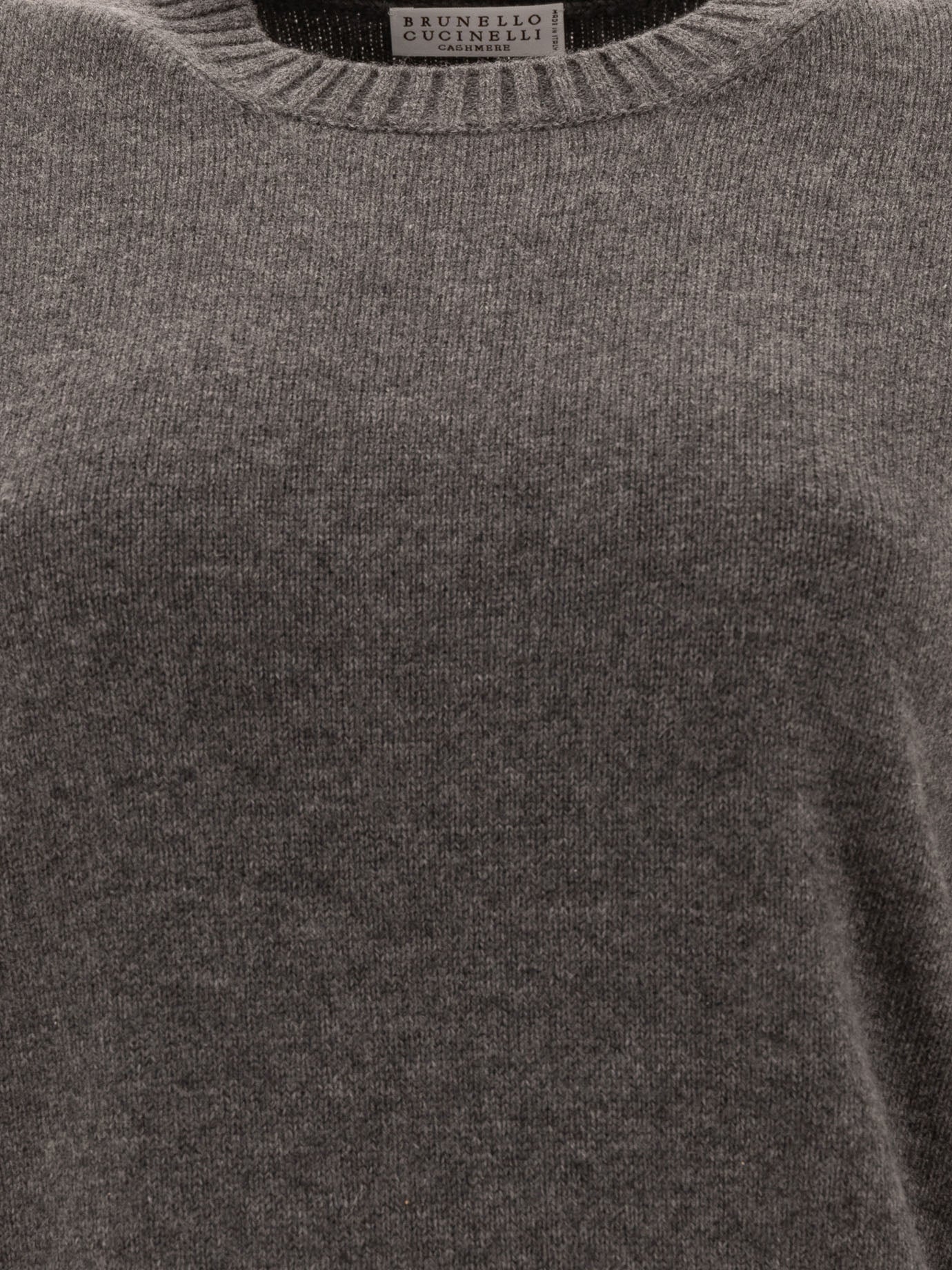 Brunello Cucinelli Cashmere sweater with Shiny Cuff Details Grey