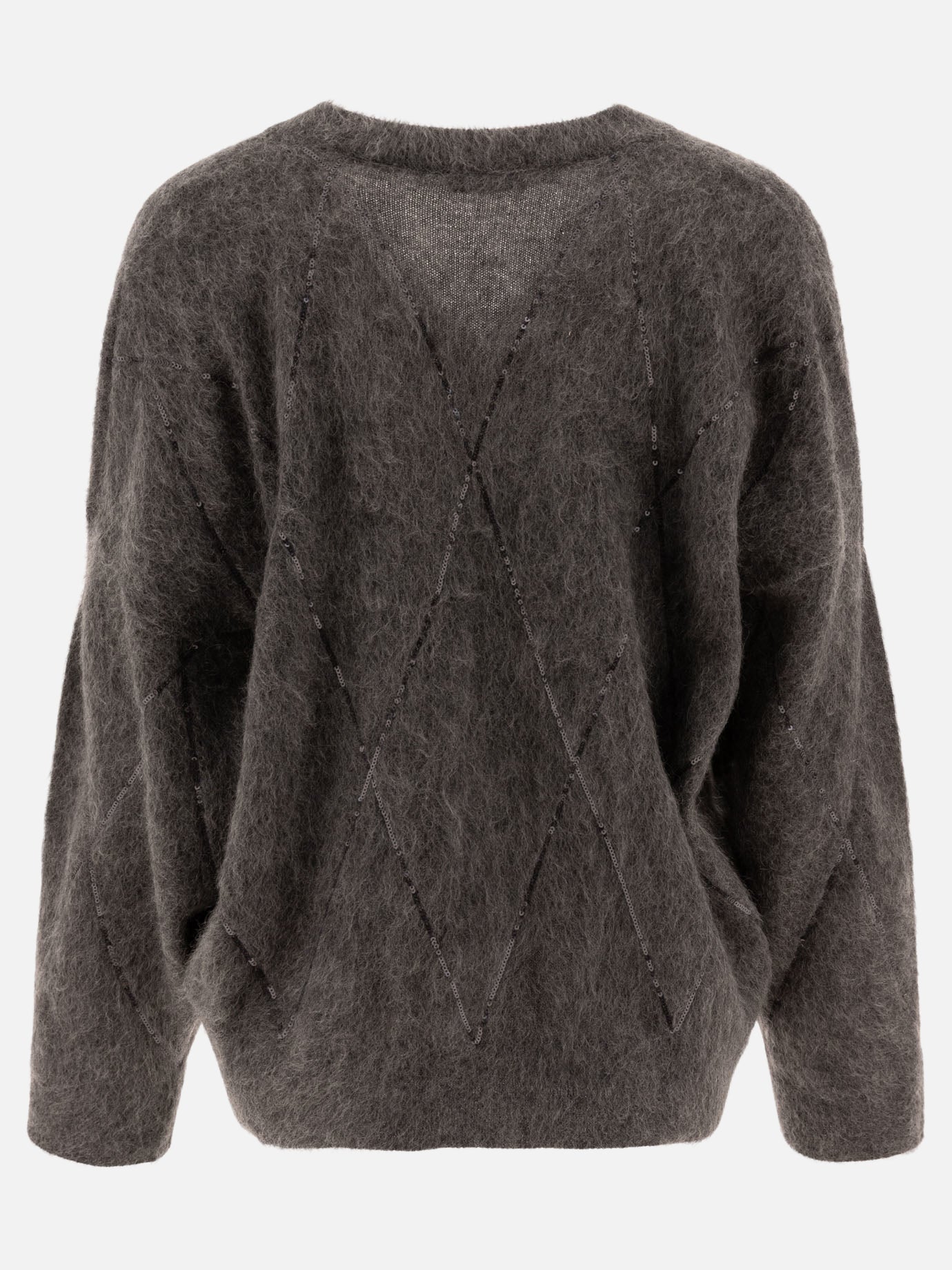 Brunello Cucinelli Sweater with Dazzling Argyle Embroidery Grey