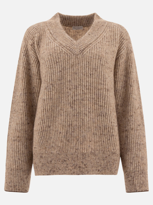 Brunello Cucinelli English rib sweater with monili Beige