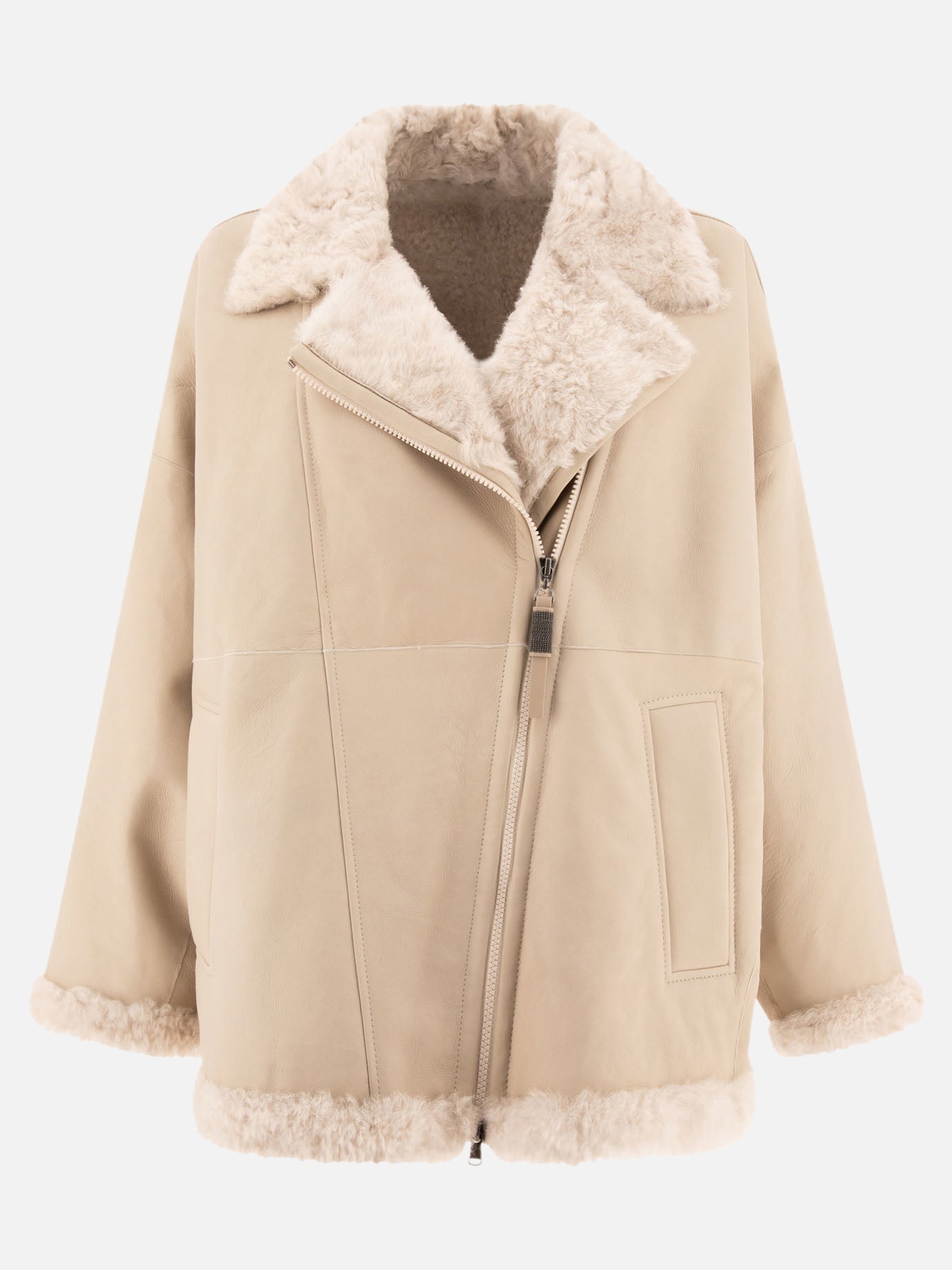 Leather jackets Solid colour  Beige - Brunello Cucinelli Women | PDP | VIETTI Online Store | thumbnail