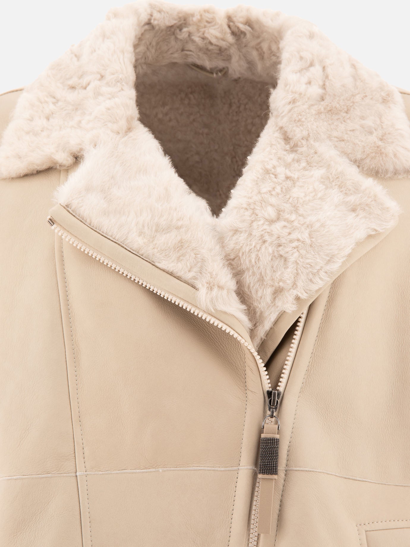 Leather jackets Solid colour  Beige - Brunello Cucinelli Women | PDP | VIETTI Online Store | thumbnail_3