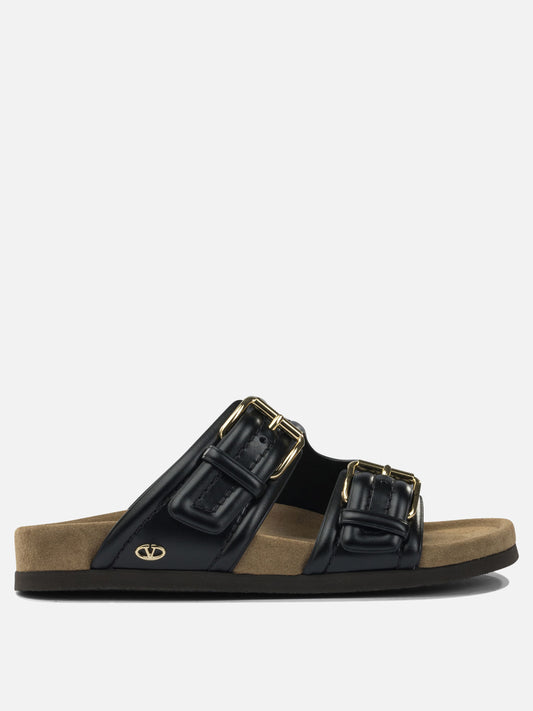 Flat sandals 100% calf leather - 100% rubber  Black - Valentino Garavani Women | PDP | VIETTI Online Store 
