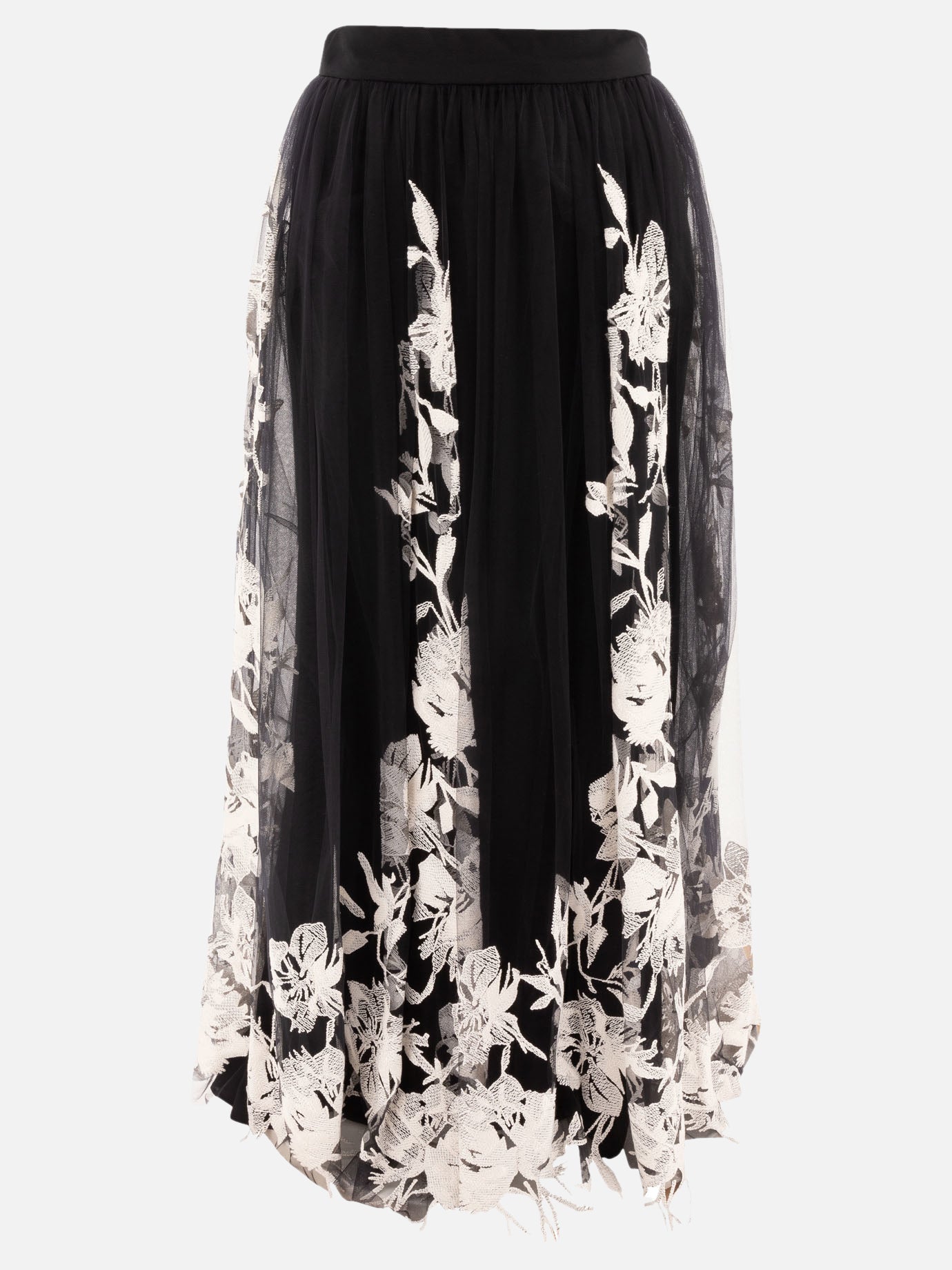 Elie Saab Tulle embroidered skirt Black