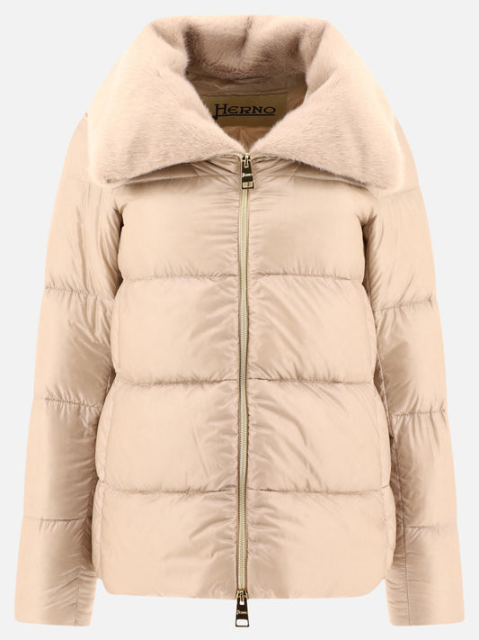 Herno Down jacket with faux fur inserts Beige