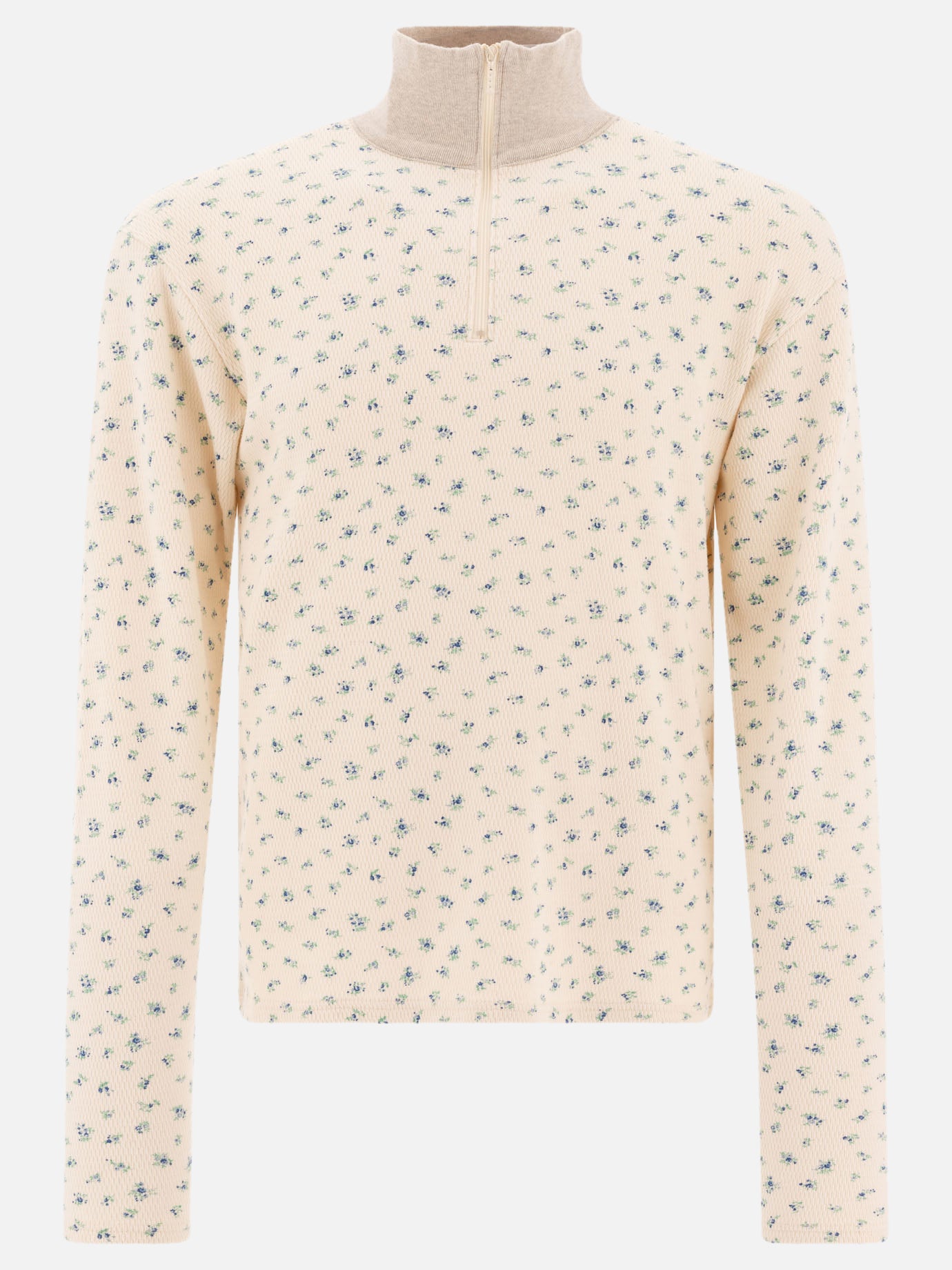 KAPITAL "Small Flower" half-zip sweatshirt Beige