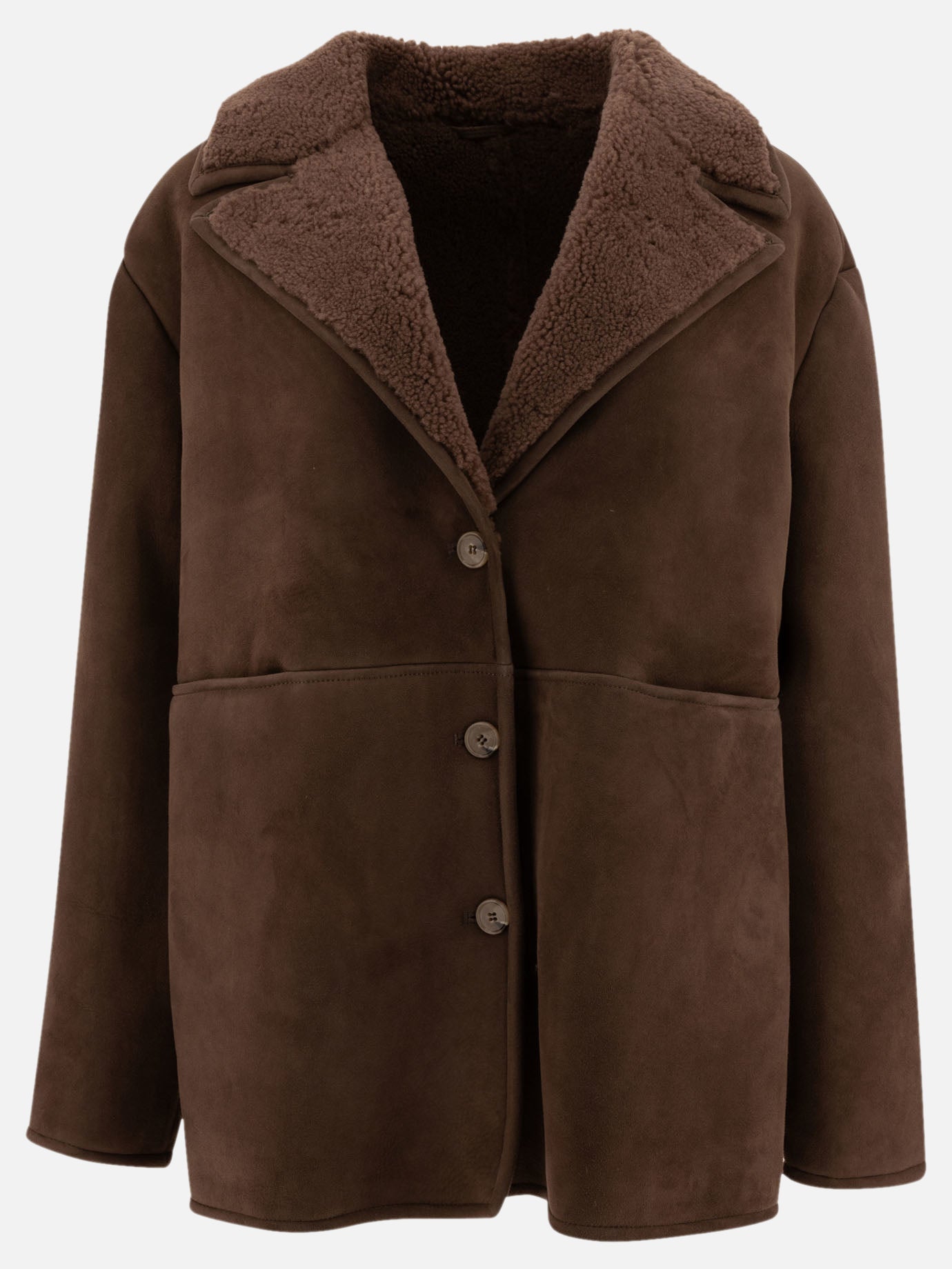 Shearling jackets Solid colour  Brown - Loulou Studio Women | PDP | VIETTI Online Store | Zoom-Modal
