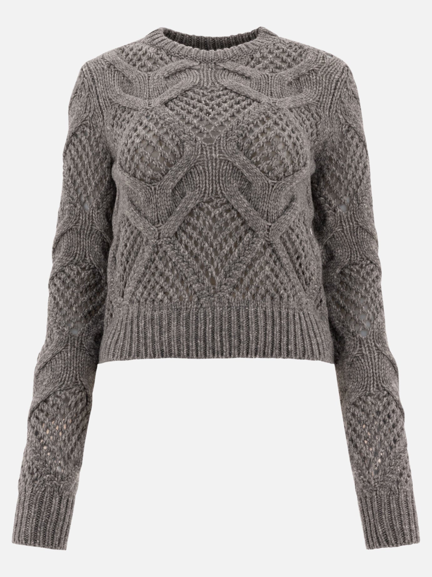 Max Mara Sportmax "Narvel" Diamond-knit crewneck sweater Grey