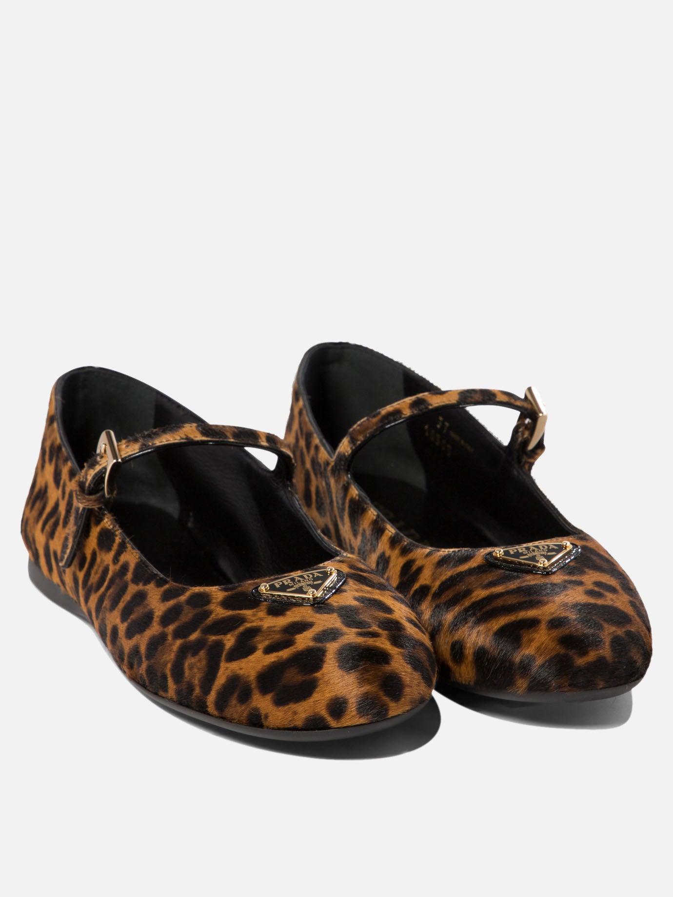 Leopard-printed leather ballerinas