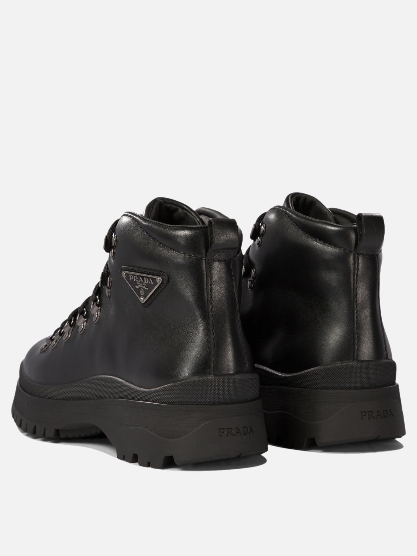 Prada Leather boots with triangle logo Black