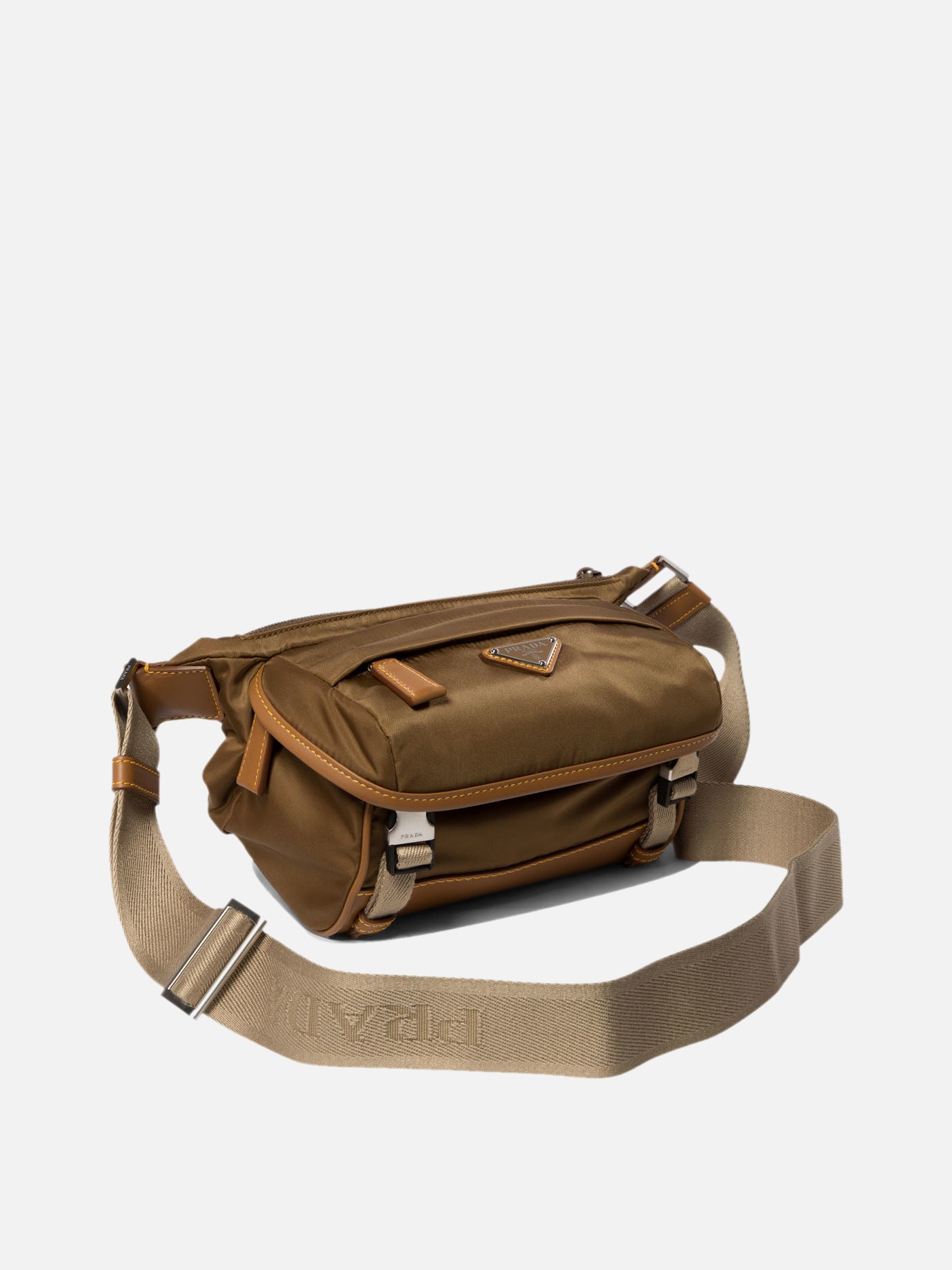 Re-Nylon and leather crossbody bag