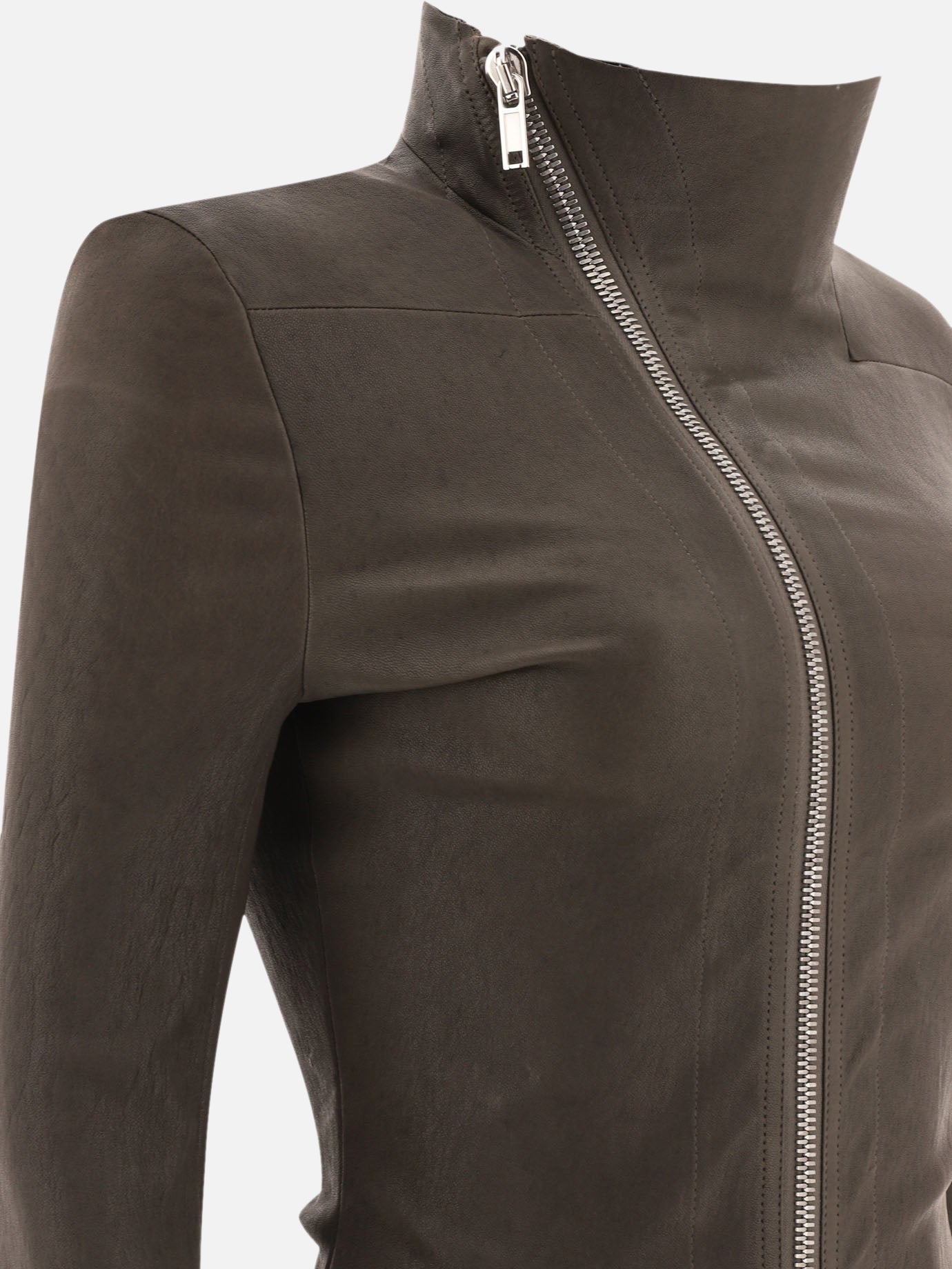 Leather jackets Solid colour  Grey - Rick Owens Women | PDP | VIETTI Online Store | thumbnail_4