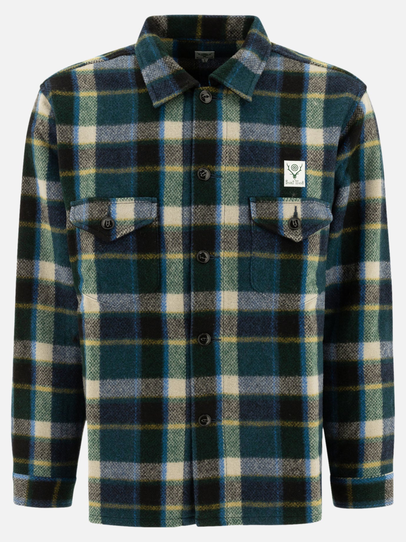 South2 West8 "Smokey" melton wool shirt Green