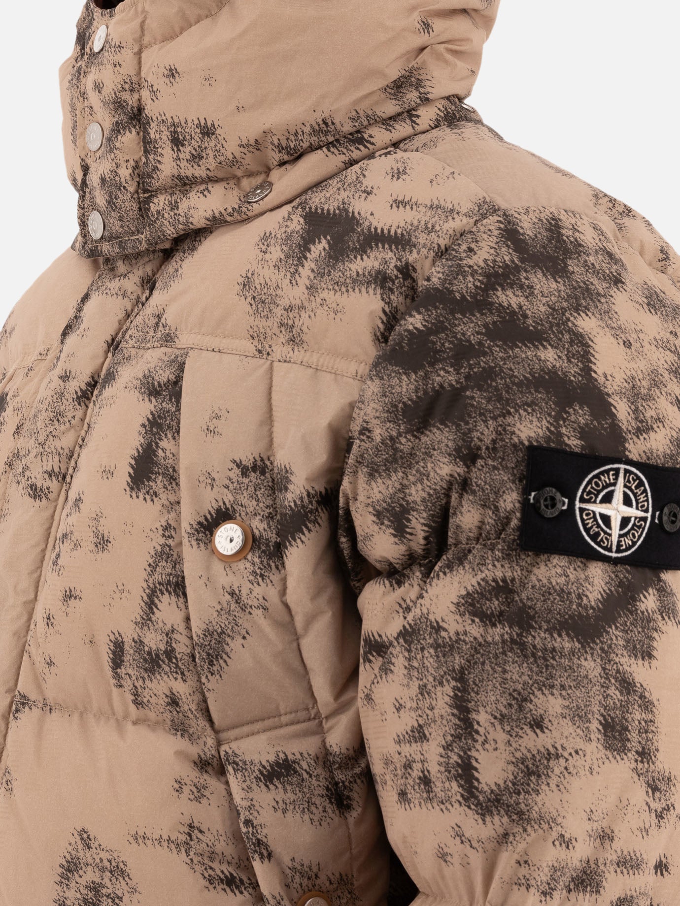 Stone Island "Ice Jacket Earth Mapping Camouflage" down jacket Beige