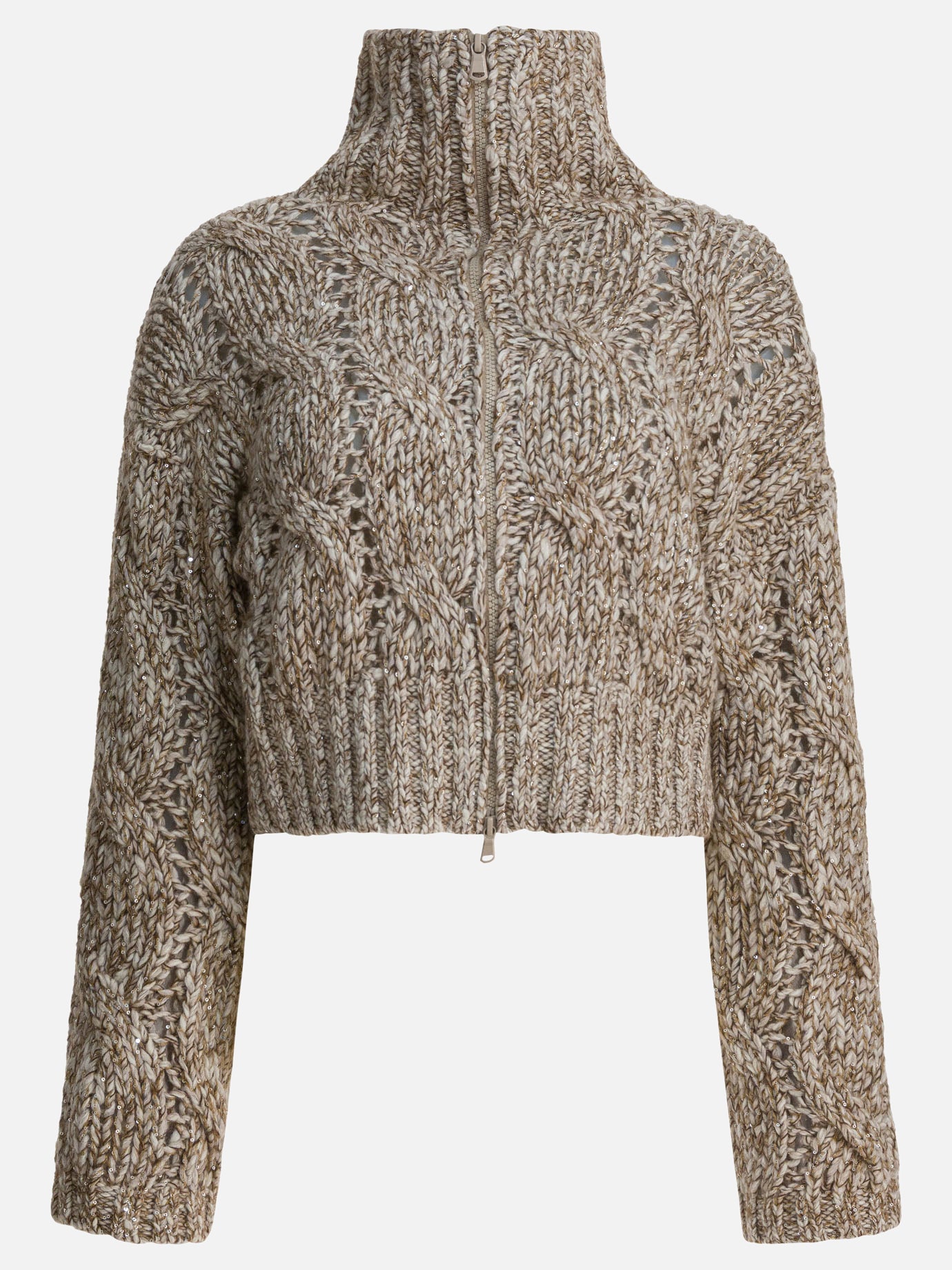 Zipped sweaters Textured knit  Beige - Brunello Cucinelli Women | PDP | VIETTI Online Store | Zoom-Modal
