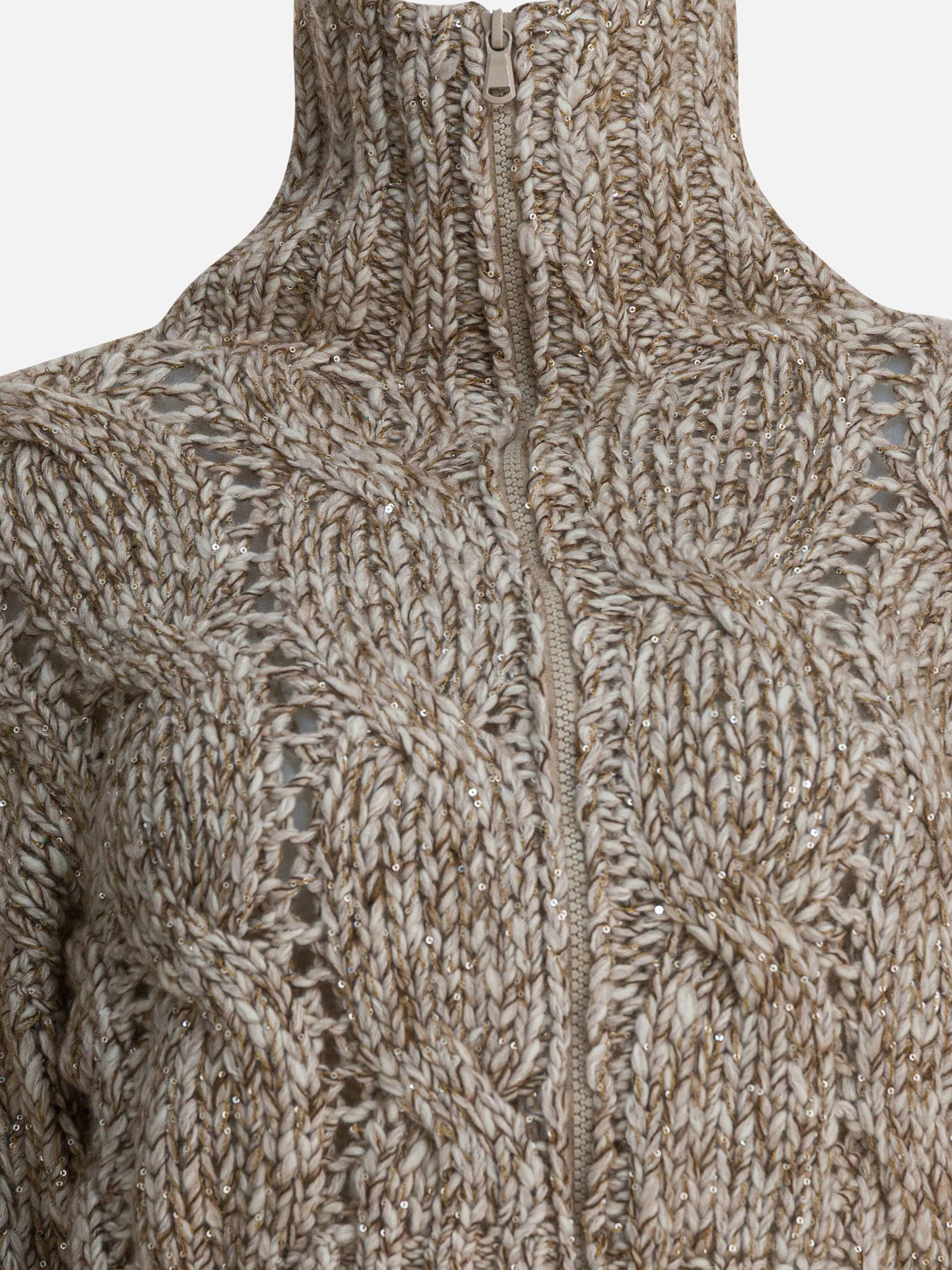 Zipped sweaters Textured knit  Beige - Brunello Cucinelli Women | PDP | VIETTI Online Store | thumbnail_3