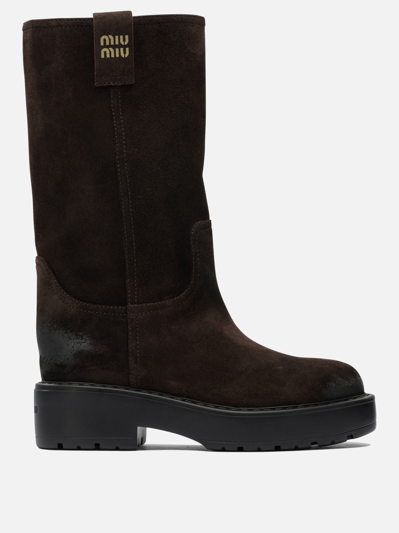 Pull-on boots 100% calf leather - 100% rubber  Brown - Miu Miu Women | PDP | VIETTI Online Store | Zoom-Modal
