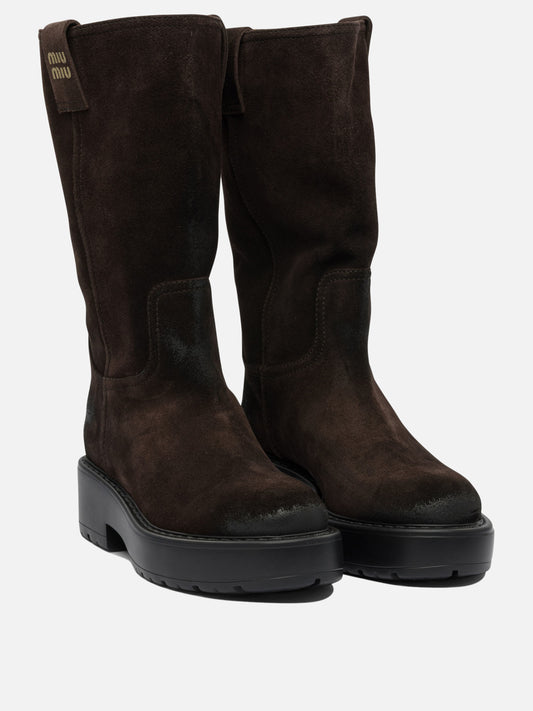 Pull-on boots 100% calf leather - 100% rubber  Brown - Miu Miu Women | PDP | VIETTI Online Store | 2
